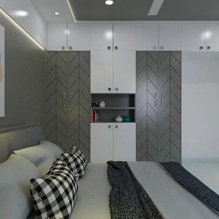 Wardrobe wall with chevron panels