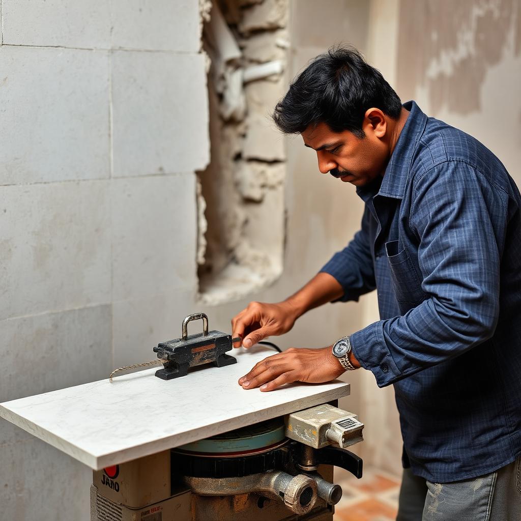 Templating and cutting natural stone on a wet saw