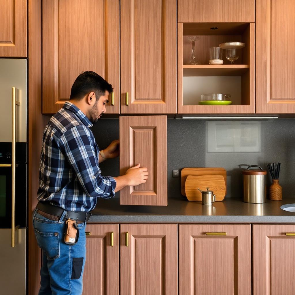 Fitting matte cabinet doors and brass hardware