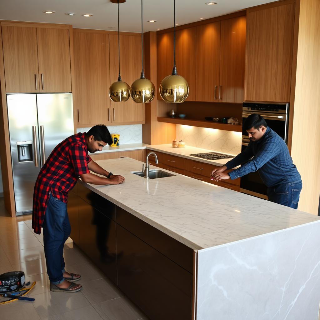 Templating a quartz countertop for a kitchen island