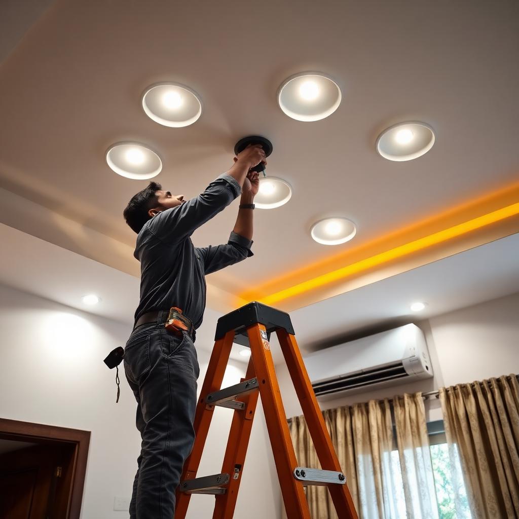 Installing recessed downlights in a false ceiling