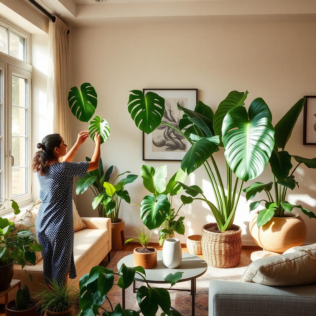 Styling indoor plants into a living room composition